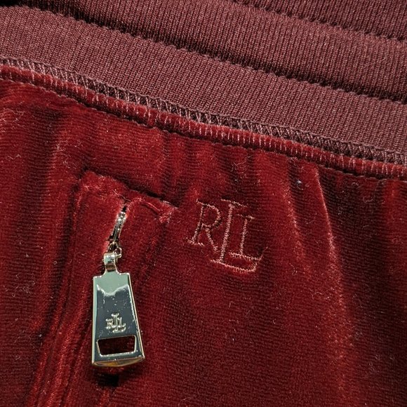 Lauren Ralph Lauren Velvet Drawstring Jogger Burgundy/Wine Super Soft XS - Picture 6 of 14